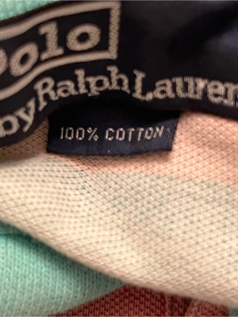 Vintage Ralph Lauren Striped Polo in Mint Green & Coral Pink
